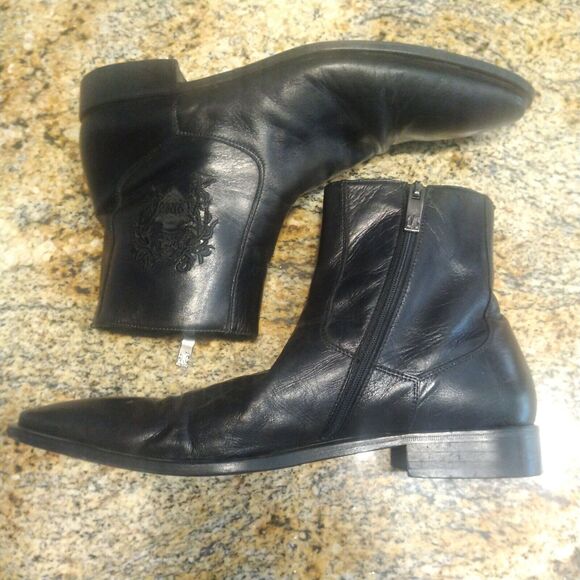 Giovanni Conti Mens black leather ankle boots decorative stitching US 10 EU 43 - Picture 9 of 14